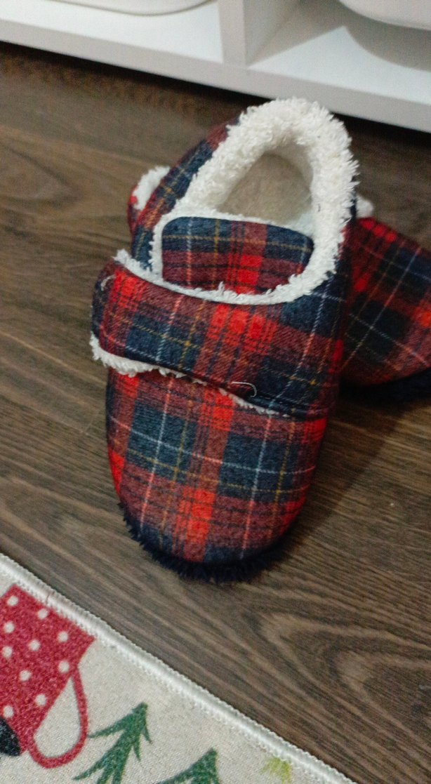 Kemerli Erkek Çocuk Ev Terliği, Kırmızı Ekose - Görsel 3