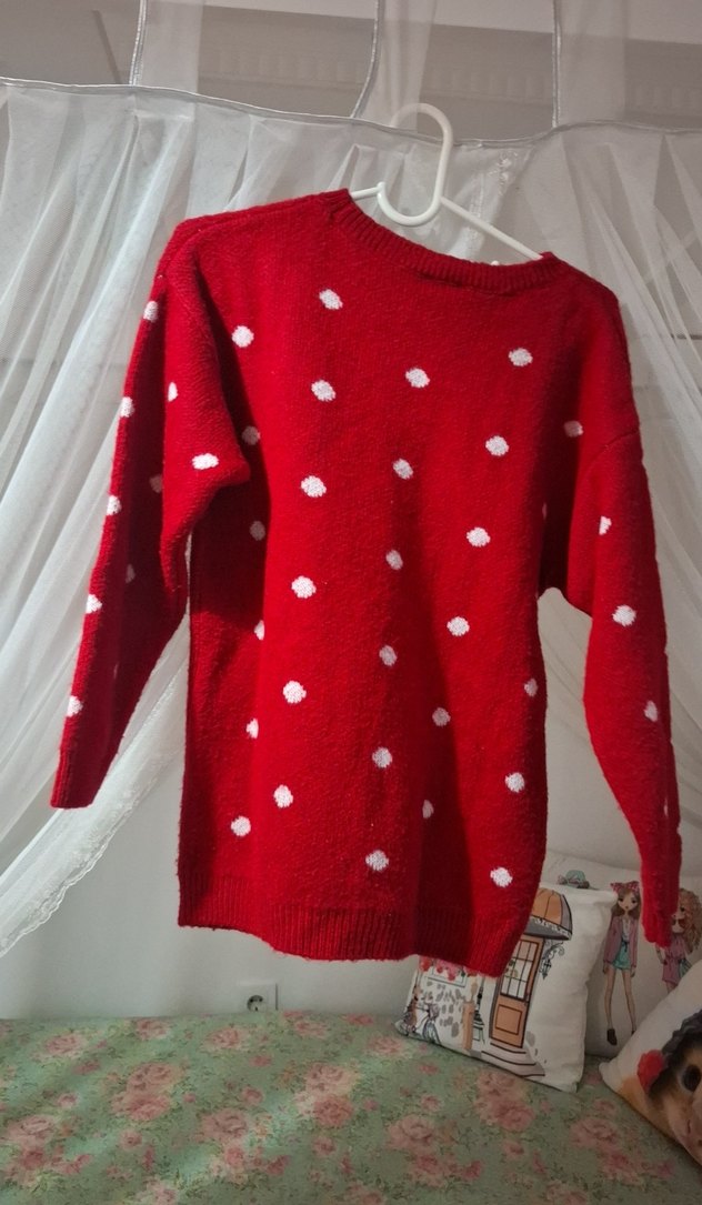 Kırmızı Nakışlı Uzun Kollu cocuk Triko Kazak - Görsel 3