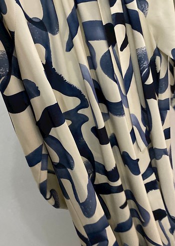 Zara Uzun Kollu Mavi Gri Batik Desenli Elbise 40 bedne kdr uygundur