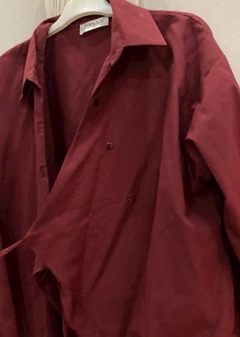 Zara Bordo kadın gömlek large beden yandan bağlamalı
