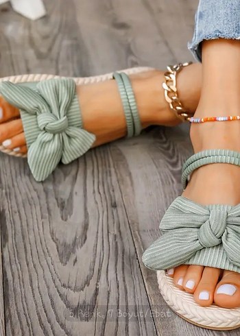 OKYANUS YEŞİLİ BOWKNOT SANDALET