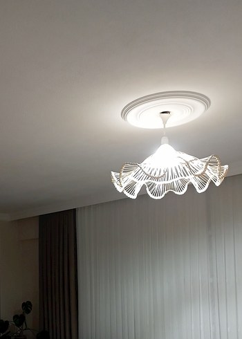 Bej Hasır Tavan Lambası Abajuru - Görsel 2