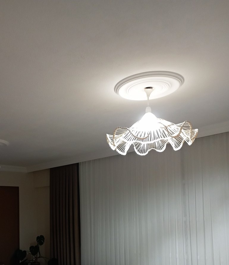 Bej Hasır Tavan Lambası Abajuru - Görsel 2