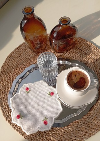 Nakışlı kahve sunum peçetesi 6 adet - Görsel 2