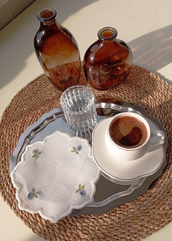 Nakışlı kahve sunum peçetesi 6 adet - Görsel 6