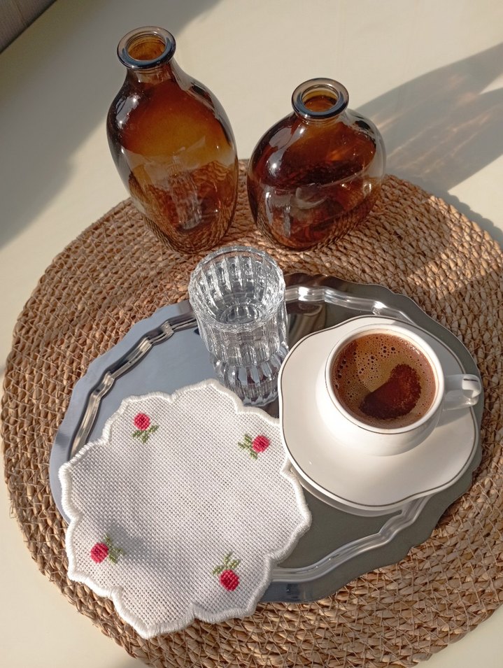 Nakışlı kahve sunum peçetesi 6 adet - Görsel 2