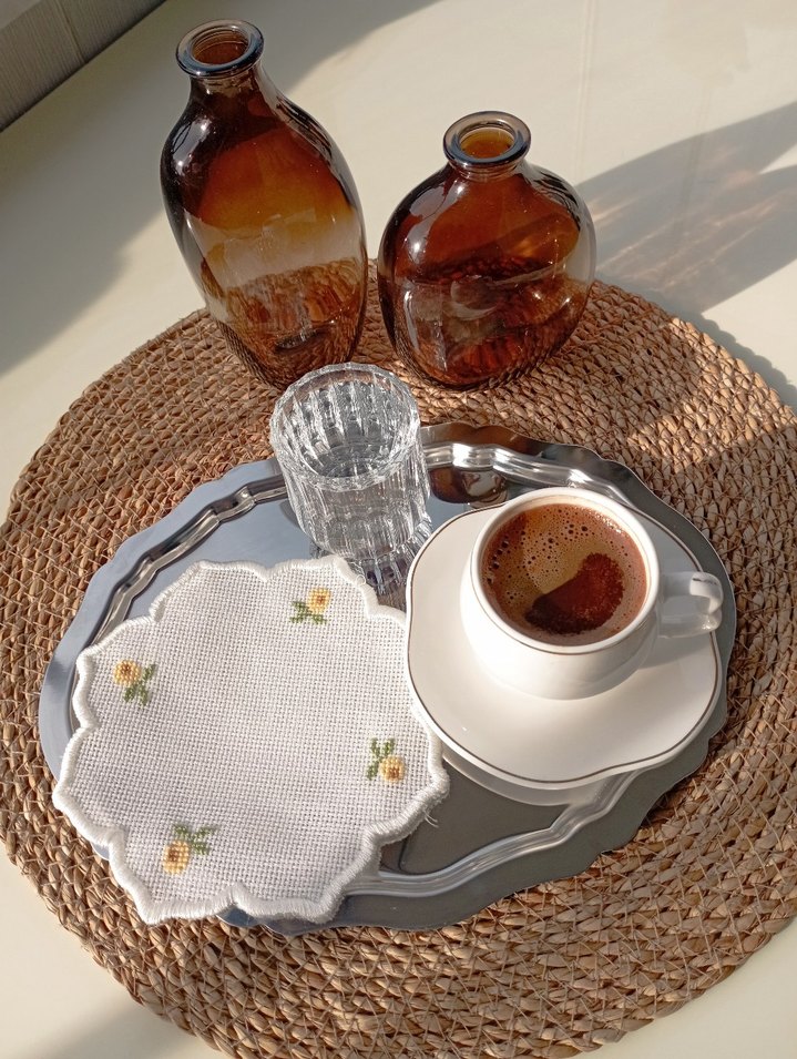 Nakışlı kahve sunum peçetesi 6 adet - Görsel 5