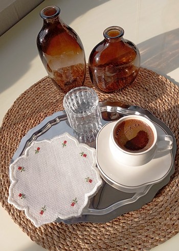 Nakışlı Beyaz Çiçek Desenli Peçete Seti - Görsel 6