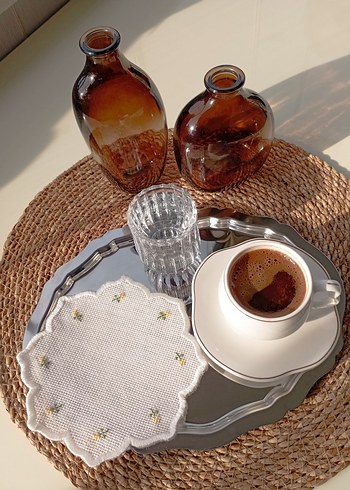 Nakışlı Beyaz Çiçek Desenli Peçete Seti - Görsel 4