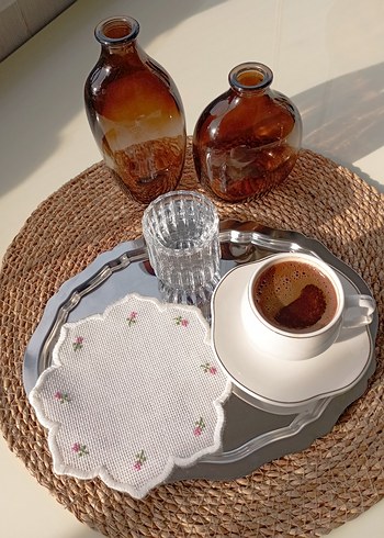 Nakışlı Beyaz Çiçek Desenli Peçete Seti - Görsel 7