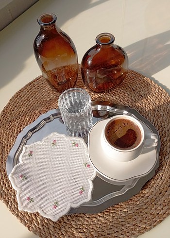 Nakışlı Beyaz Çiçek Desenli Peçete Seti - Görsel 5