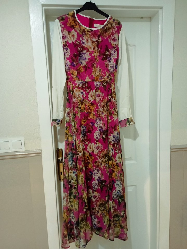 Renkli uzun kollu şirin elbise - Görsel 3