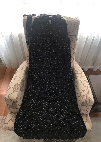 Siyah Puantiyeli Uzun Piliseli Bohem Elbise - Görsel 2