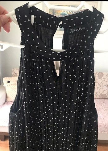 Siyah Puantiyeli Uzun Piliseli Bohem Elbise - Görsel 3