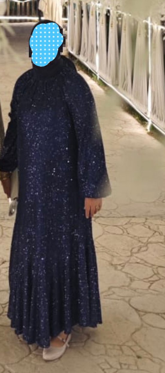 lacivert Simli Uzun Kollu Gece Elbisesi - Görsel 3