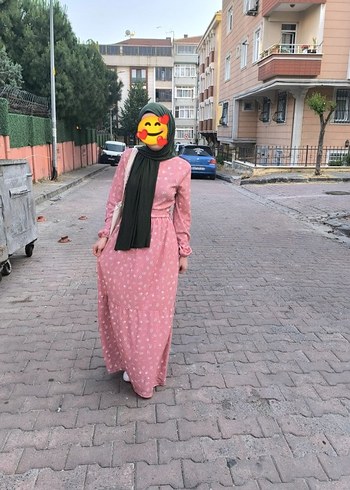 l Beden pembe Renk Pembe Bağlamalı Uzun Salaş Elbise