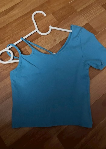Mavi İnce Askılı Kısa Crop Top