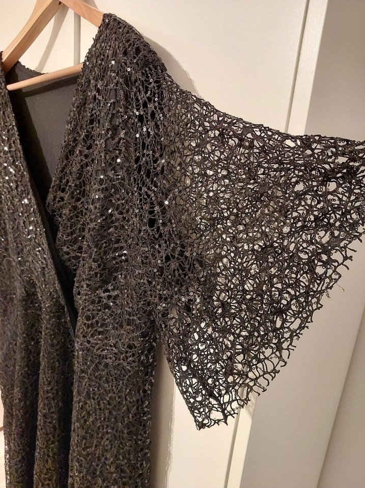 Siyah Uzun V Yakalı Gotik Abiye Elbise - Görsel 2