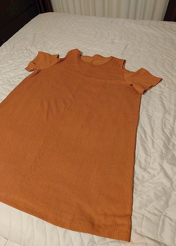 Kahverengi omuz dekolte Elbise - Görsel 4