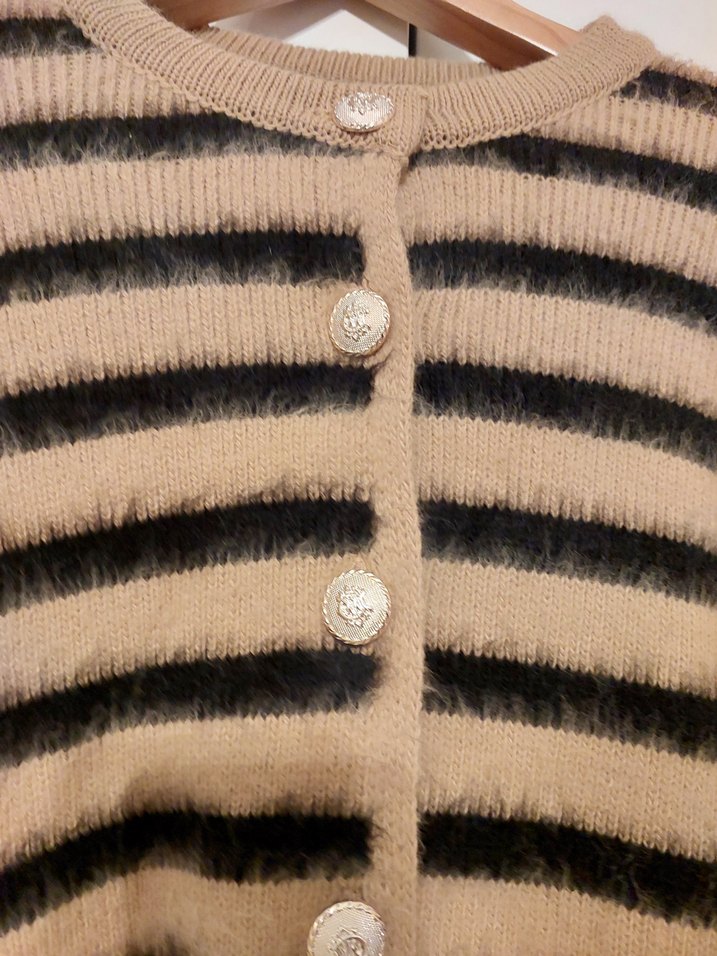 Kadın Kahverengi Çizgili Yün Hırka - Görsel 2