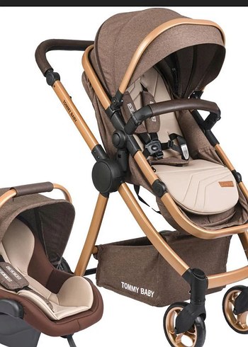Tommy Baby Kahverengi Gri Bebek Arabası kumaşı