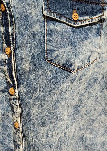 m Beden mavi Renk Düğmeli Mavi Denim Kadın Gömlek