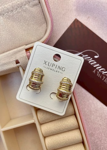 Altın Renk Zirkon Taş Halka Küpe - Görsel 2