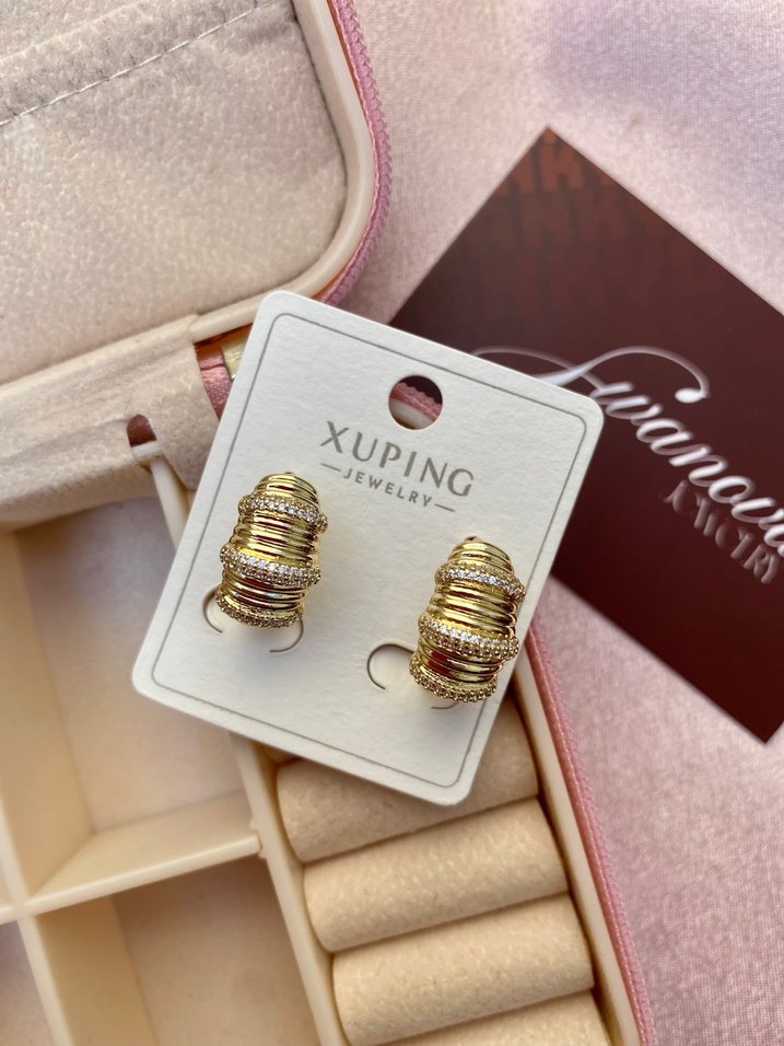 Altın Renk Zirkon Taş Halka Küpe - Görsel 2