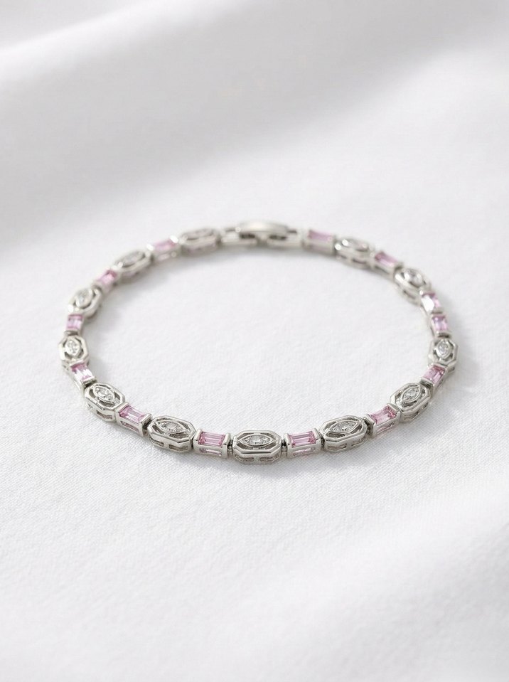 Pembe Baget Taşlı Su Yolu Kadın Bileklik - Görsel 2