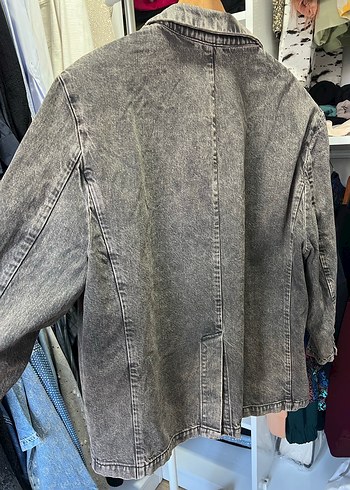 Kadın Gri Denim Ceket Düğmeli Normal Boy - Görsel 3