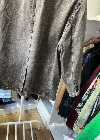 Kadın Gri Denim Ceket Düğmeli Normal Boy - Görsel 5