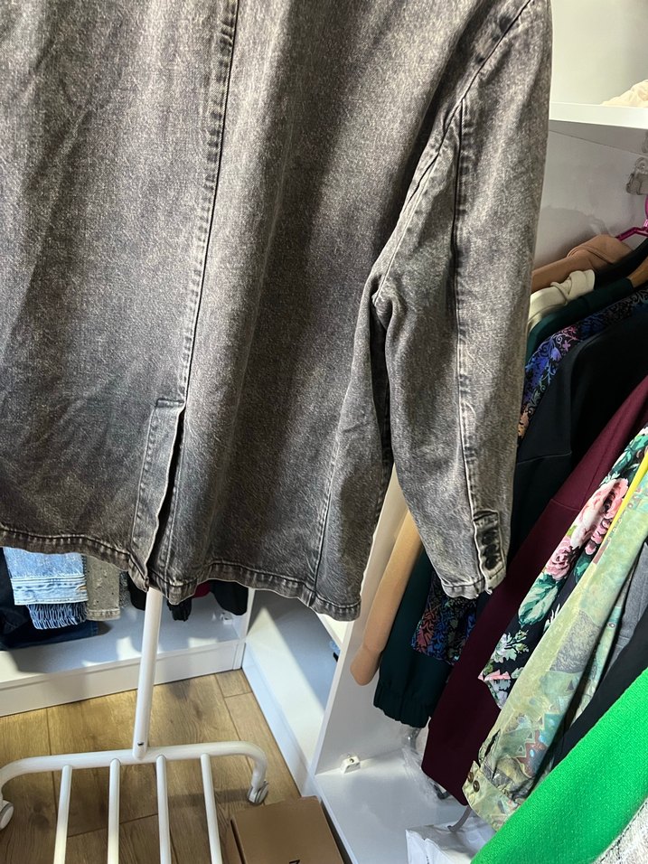 Kadın Gri Denim Ceket Düğmeli Normal Boy - Görsel 5