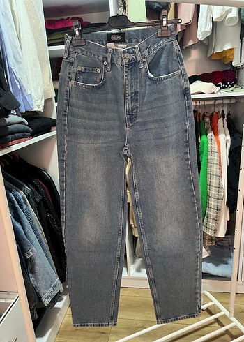 Urban marka Düğmeli Gri Mavi Bağlama Desenli Kadın Kot Pantolon - Görsel 4