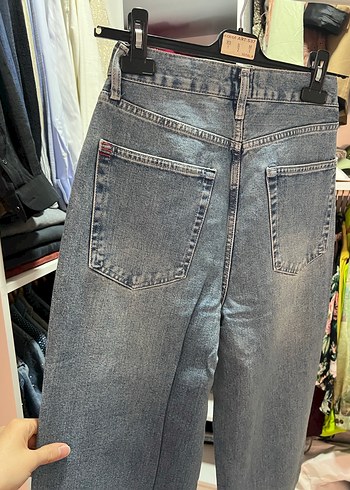 Urban marka Düğmeli Gri Mavi Bağlama Desenli Kadın Kot Pantolon - Görsel 2