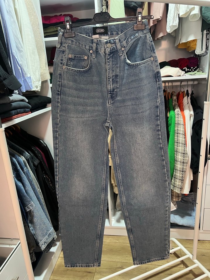 Urban marka Düğmeli Gri Mavi Bağlama Desenli Kadın Kot Pantolon - Görsel 4