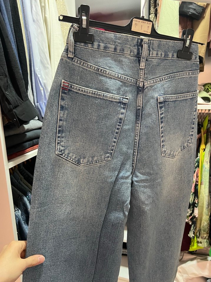 Urban marka Düğmeli Gri Mavi Bağlama Desenli Kadın Kot Pantolon - Görsel 2