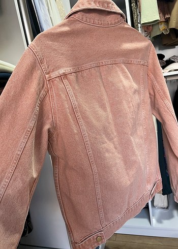 Pembe Kadın Denim Ceket Düğmeli - Görsel 6