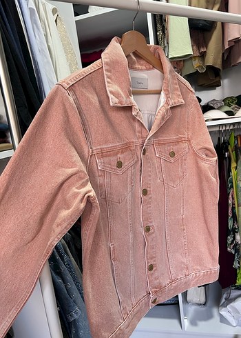 Pembe Kadın Denim Ceket Düğmeli - Görsel 3