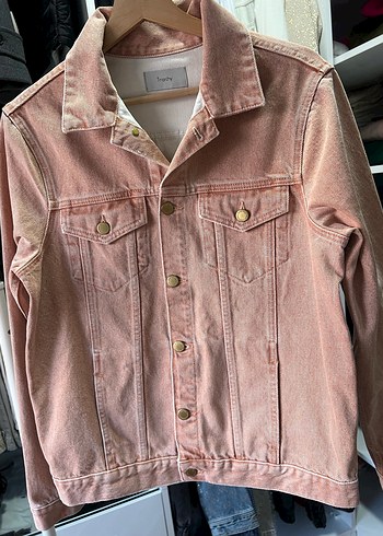 Pembe Kadın Denim Ceket Düğmeli - Görsel 2