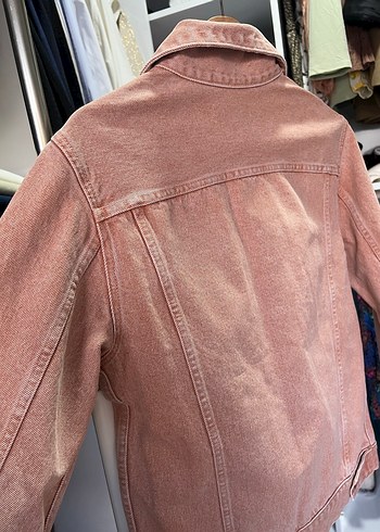Pembe Kadın Denim Ceket Düğmeli - Görsel 5