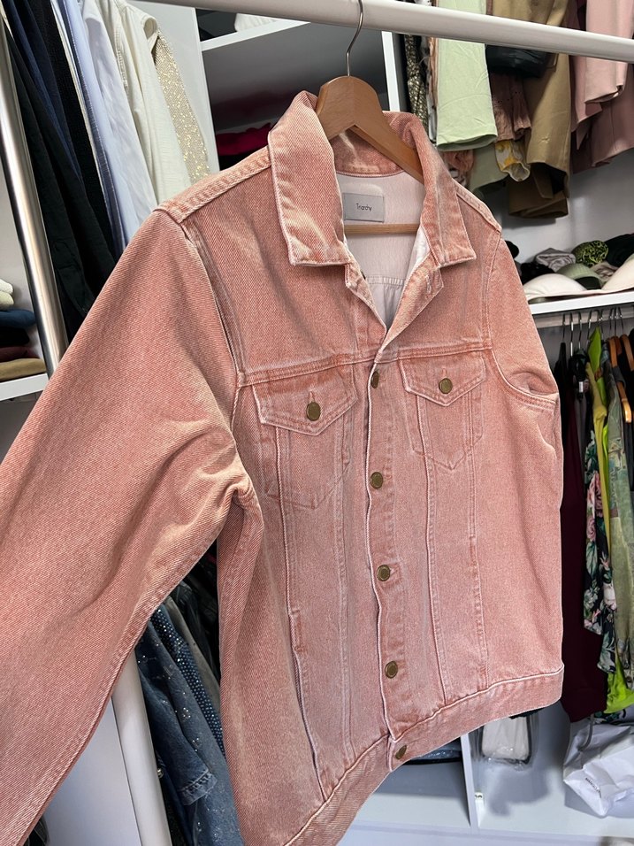 Pembe Kadın Denim Ceket Düğmeli - Görsel 3