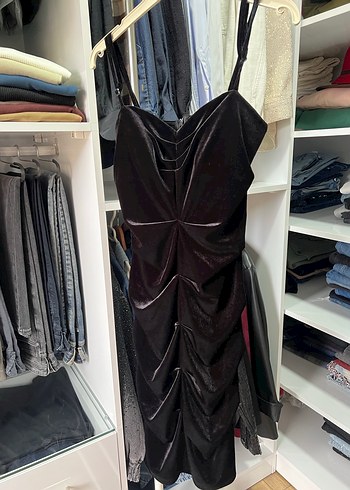 Siyah Drapeli Strappy Midi Abiye Elbise - Görsel 2