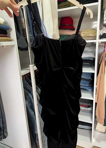 Siyah Drapeli Strappy Midi Abiye Elbise - Görsel 5