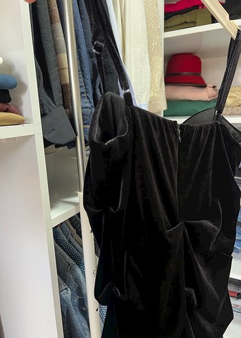 Siyah Drapeli Strappy Midi Abiye Elbise - Görsel 6