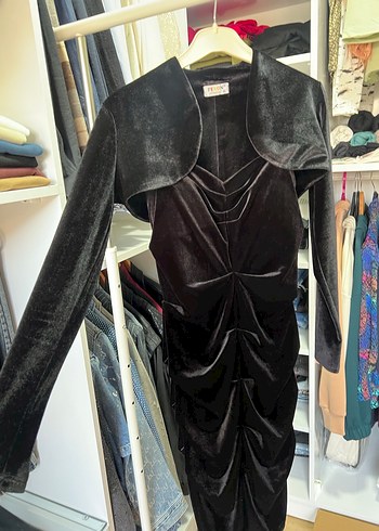 Siyah Drapeli Strappy Midi Abiye Elbise - Görsel 8