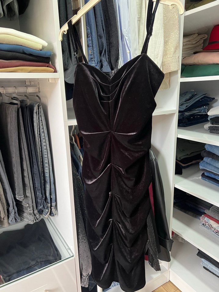 Siyah Drapeli Strappy Midi Abiye Elbise - Görsel 2