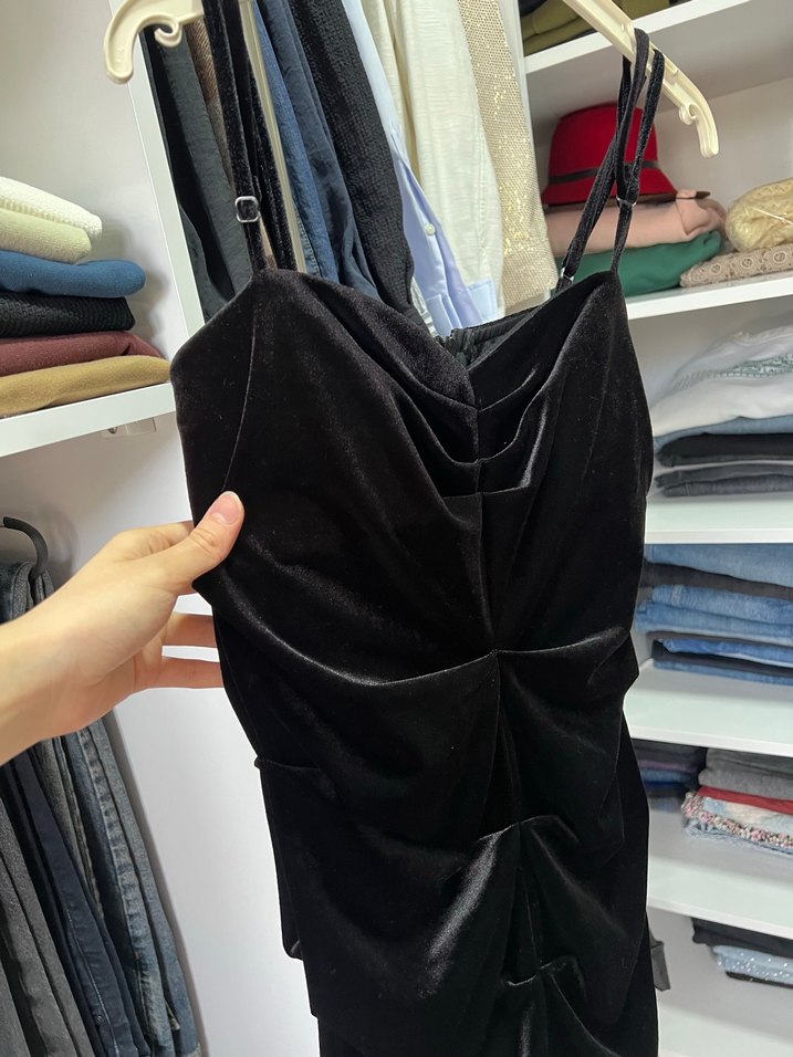 Siyah Drapeli Strappy Midi Abiye Elbise - Görsel 3