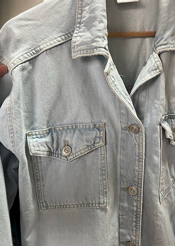 Gri Düğmeli Kadın Denim Ceket - Görsel 4