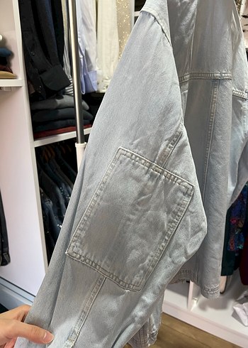 Gri Düğmeli Kadın Denim Ceket - Görsel 15