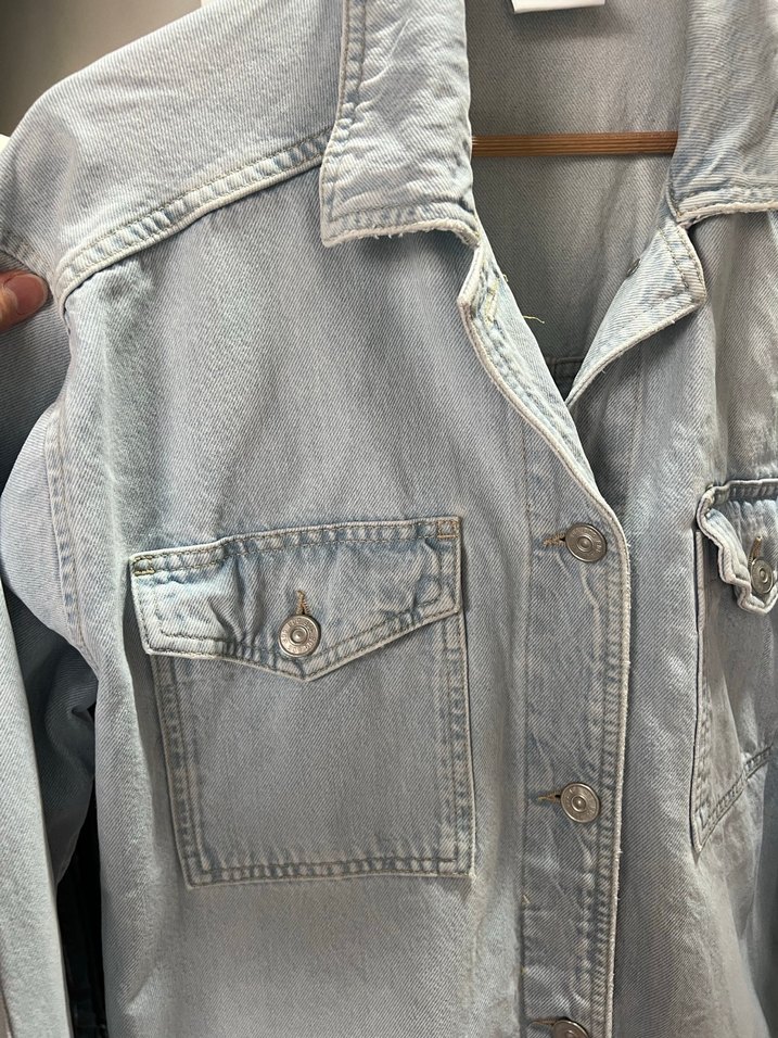 Gri Düğmeli Kadın Denim Ceket - Görsel 4